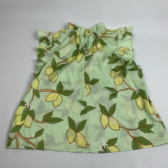 Ryegrass Lemon Print Ruffle Sleeve Top Size Large Green Yellow New NWT - Picture 2 of 11